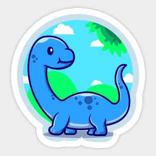 Cute Baby Brontosaurus Cartoon Sticker